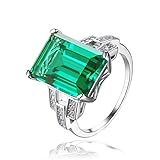 Jewelrypalace Women's 6.46ct Emerald Cut Created Green Nano Emerald 925 Sterling Silver Ring