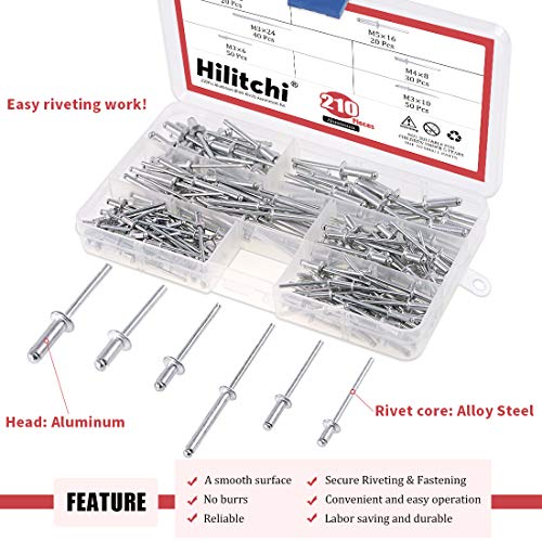 Hilitchi Professional Pop Rivet Gun with Assorted 210Pcs Aluminum
