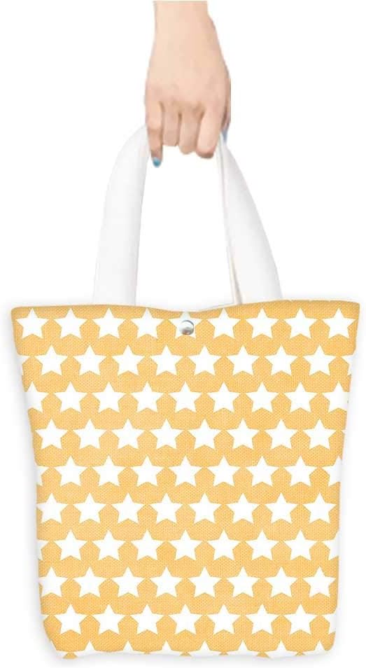 Packable Shopping Bag Yellow and White Big Stars in Soft Tones Elegant Classy Fashion Pattern Retro Elements es Apricot Cream (W15.75 x L17.71 Inch)