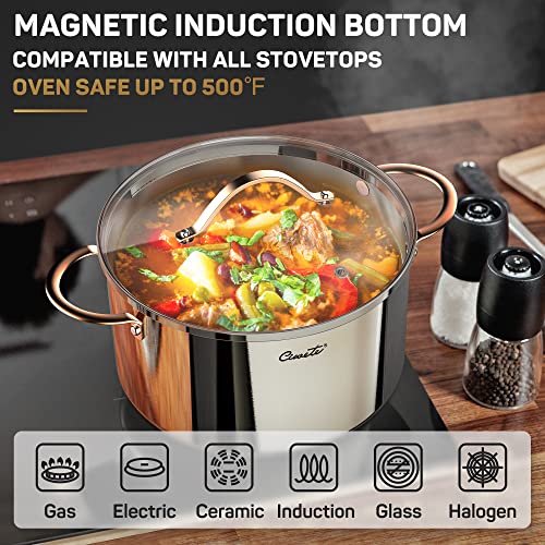 Ciwete 8 Quart Stock Pot, 3 Ply Stainless Steel Cooking Stock Pot with