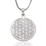 925 Sterling Silver Flower Seed of Life Round Pendant on Alloy Necklace Chain, 18 inches