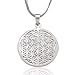 925 Sterling Silver Flower Seed of Life Round Pendant on Alloy Necklace Chain, 18 inches