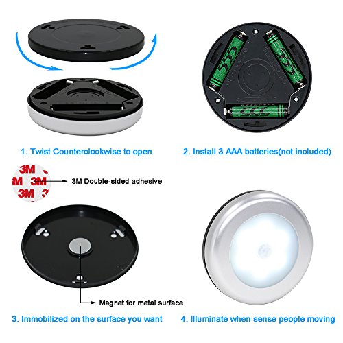 Searik Motion Sensor Light, Battery Powered LED Night Light Step Lights Stair Closet Light Under-Cabinet Lighting Stick On Anywhere Lamp for Home, Kitchen, Hallway, Cabinet, Closet, Stairs, Bathroom