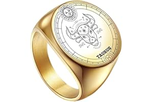 PAMTIER Unisex Stainless Steel Dome Solid Plain 12 Constellation Horoscope Zodiac Signet Ring