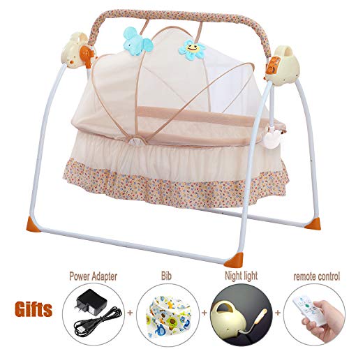 CBBAY Electric Cradle Baby Swing Bed Automatic Bassinet Baby Basket Newborn Crib Rocking Multifunction Music Cradle Baby Supplies Product (Yellow)