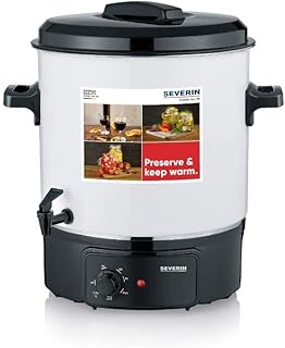 SEVERIN Einkochautomat mit stufenlosem Temperaturregler, kratzfester Glühweinkocher mit Zapfhahn, Einkochtopf für bis zu 14 Einmachgläser à 1 Liter, weiß/schwarz, EA 3654