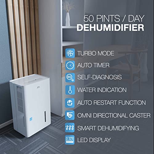 Cooper & Hunter 50 Pint Dehumidifier for Large Room or Basements 6L