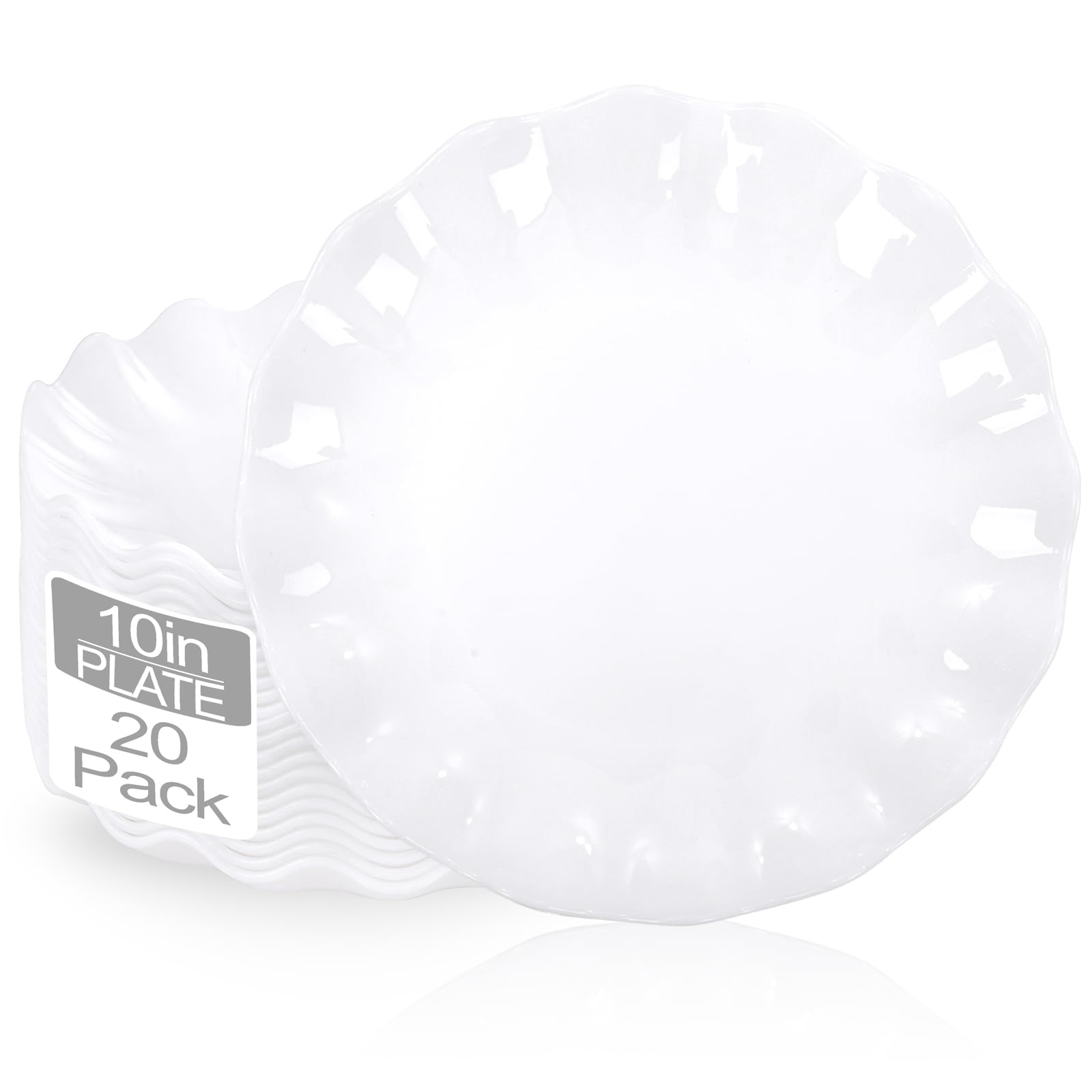 Photo 1 of LIYH 20 Pcs 10 Incn White Scalloped Plastic Plates Reusable - Unbreakable Plastic Dinner Plates Camping Outside Plate Dishwasher Safe for Wedding Parties Birthdays Picnics - BPA Free