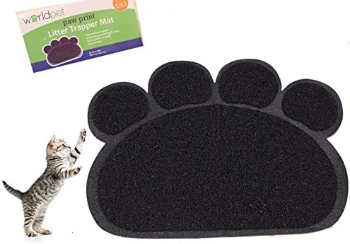Paw Print Litter Trapper Mat, Black - 23.5" X 18" Dog / Cat House, Portable Folded Luxury for Indoor Outdoor Windproof &amp; Soft