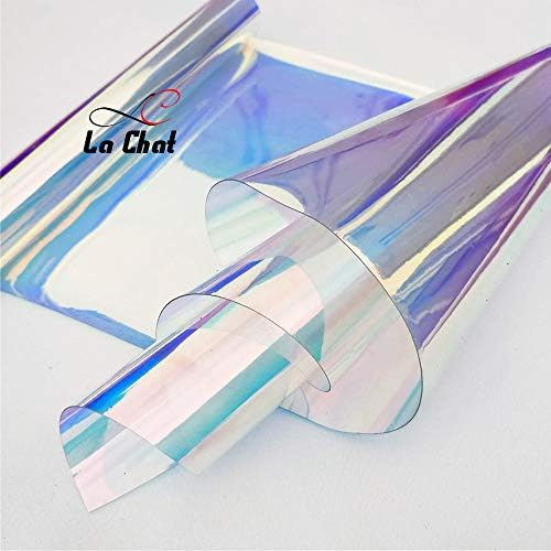 La Chat 1 Roll 8"x37"(20cm x 95cm) Roll PVC Holographic Clear Film Mirrored Foil Holographic Vinyl Graphic Fabric for Shoes Bag Sewing Patchwork DIY Bow Craft Applique (Blue)