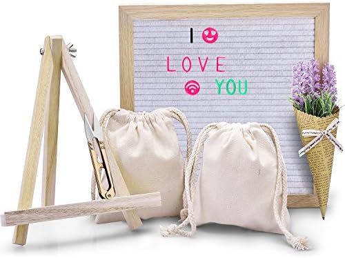 Losga White Changable Felt Letter Board with 543 Letters, Numbers & Symbols,10x10, Changeable Wooden Message Board, Oak Wood Frame,Wall Mount, With Free Canvas Bag and Lavender Artificial Flowers