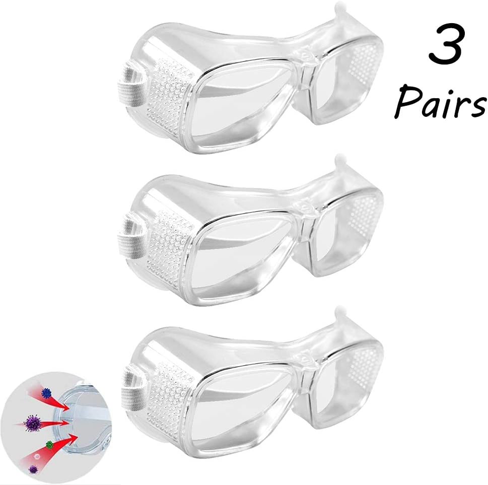 Medical Goggles Virus Safety Goggles, Zodight Anti-Fog Anti-Dust Windproof Transparent Wide-Vision Protective Glasses Eye Protection Virus Protection Goggles(3 Pairs)