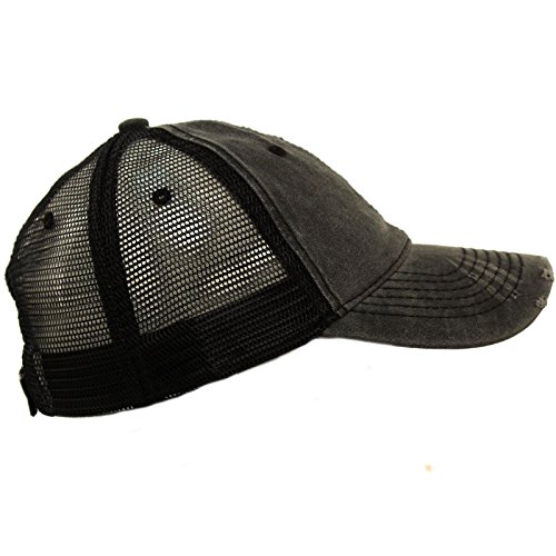 Unisex Distressed Low Profile Trucker Mesh Summer Baseball Sun Cap Hat Black