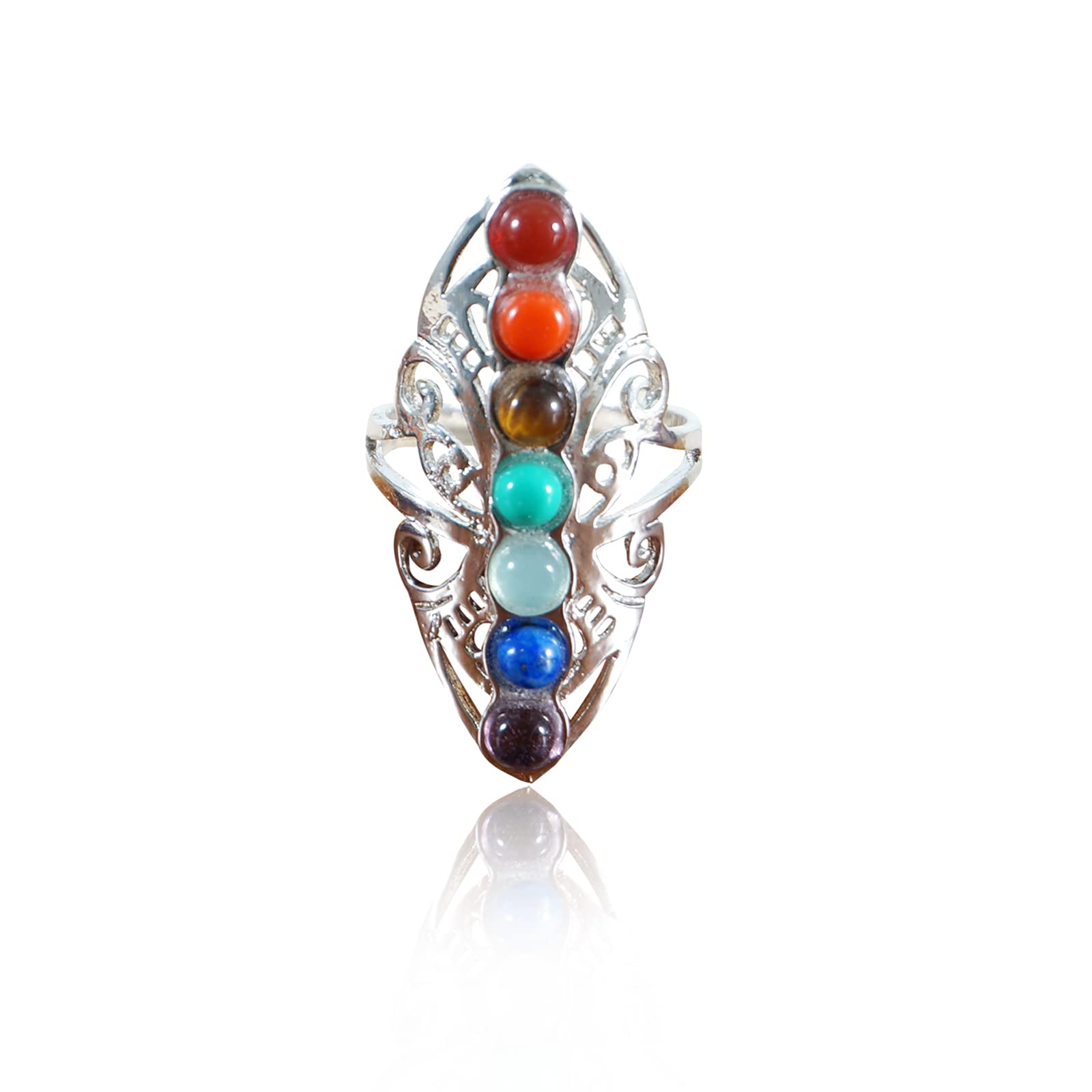 Soulnioi 7 Chakra Natural Crystal Hollow Thumb Ring - Adjustable Spiritual Healing for Women