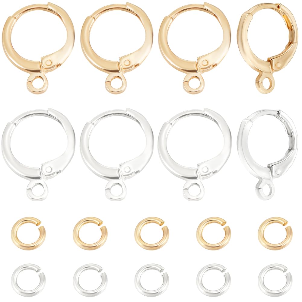 Beebeecraft 20Pcs 2 Colors Leverback Earring Findings 925 Sterling Silver & Real 18K Gold Plated Round French Earring Hooks with 20Pcs 4mm Jump Ring for Jewellery Making Ear DIY Crafts Accessories