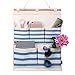 Homecube Linen Cotton Fabric 5 Pockets Wall Door Cloth Hanging Storage Bag Home Organizer (Navy Stripe)