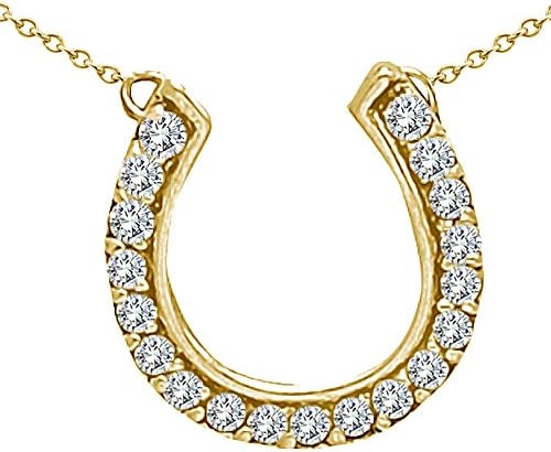 0.50 Carat G-H Diamond Antique Horseshoe Pendant Necklace With 18" Chain 14K Yellow Gold