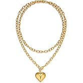 HolidayQbee Gold Necklaces For Women Gold Heart Necklace Silver Link Necklace Heart Pendant Necklace Fashion Jewelry