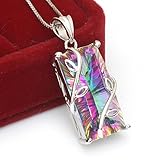 Jewelrypalace Women's 16ct Natural Rainbow Mystic Topaz Pendant 925 Sterling Silver Necklace 18