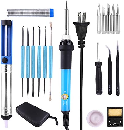 Soldering Iron 19-in-1 Soldering Iron Kit 60W 110V, Includes Adjustable Temperature Soldering Gun, Solder Sucker, Solder Wick, Solder Wire, 5 Soldering Iron Tips, Cleaning Sponge and Assist Tools