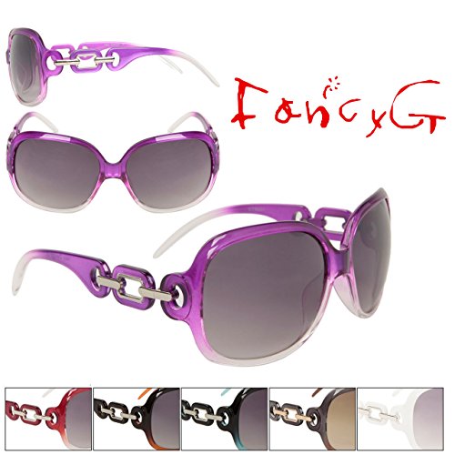FancyG® Fashion Style Chain Shape Arms Duo Tones UV Protection Sunglasses Frame New Ladies Fashion Eyewear