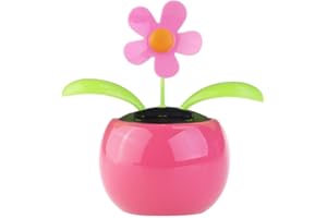 Navillus 4.5" Tall Solar Powered Dancing Flower, Lily, Rose, Sunflower, Petunia Office Desk & Car Decor (Pink Daisy in Pink Pot)