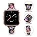 TOYOUTHS Leather Strap Compatible with Fitbit Versa/Versa 2, Band for Women & Men - Slim Genuine Leather Wristbands (Black/Pink Floral)