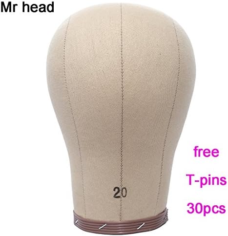 Wig Head Cork Canvas Mannequin Head with Stand Set Block for Wigs Making Display Styling 20 Inch (Cork Head+T-Pins)
