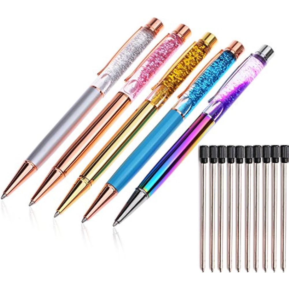 Liquid Sand Pen Ballpoint Pens 5 Pcs Metal Refills Bling Dynamic Black