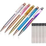 Liquid Sand Pen Ballpoint Pens 5 Pcs Metal Pen Refills Bling Dynamic Liquid Sand Pen Black Ink +10Pcs 2.75'' Ballpoint Pen Refills (5 Color)