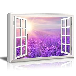 Canvas Wall Art - Window Peering into a Field of Beautiful Purple Flowers - Giclee Print Gallery Wrap Modern Home Art Ready to Hang - 12x18 inches