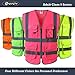 JKSafety 9 Pockets Class 2 High Visibility Zipper Front Safety Vest With Reflective Strips, Meets ANSI/ISEA Standards (X-Large, 150-Pink)