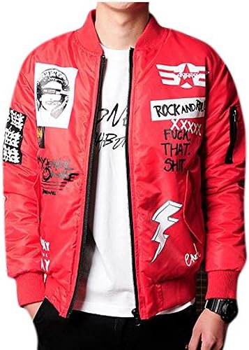 Xiessi Men's Fashion Nylon Embroidered Military Bomber Flight Jacket Red XL