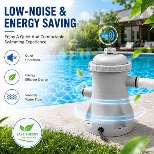 Denash de Bomba de filtros de Piscina de Cartucho, 330 GPH, Potente Bomba de Filtro de Piscina, Cartucho eléctrico de Alta eficiencia para Piscinas sobre el Piso