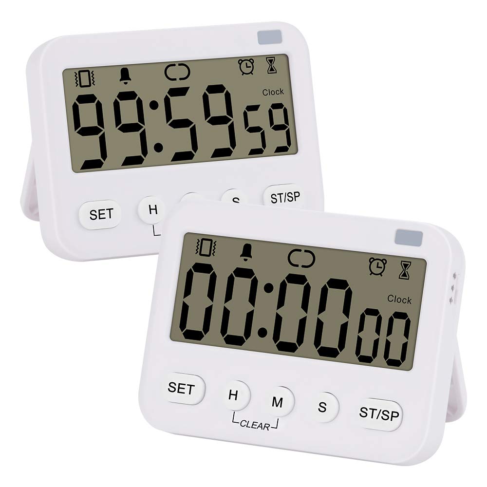 Stonylab 2pk Digital Clock Countdown Timer - Premium Multi-Function Kitchen Event Timer With Alarm, Magnetic Back, Big Digits Display, Vibration/Flashlight/Sound Alarm