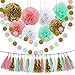 HEARTFEEL Bridal Shower Decorations Mint Baby Pink White Gold Tissue Pom Poms Paper Flowers Ball Tassel Garland Best for Mint Theme Party Decorations Birthday Baby Shower Wedding Nursery Decoration