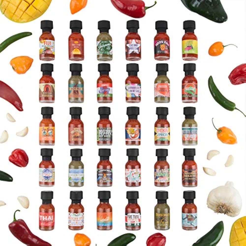Thoughtfully Hot Sauce Gifts, Flavors Of The World 30 Pack Sampler Set