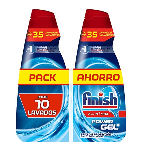 All in 1 Max Power Gel Brillo&Protección, Detergente Gel para el Lavavajilla, 2 unidades - Total 70 lavados