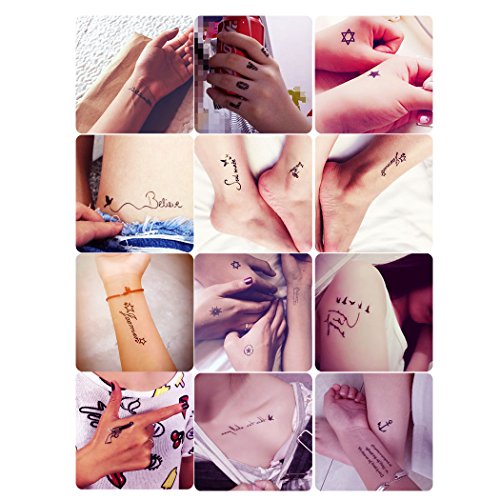 60 Sheets Temporary Tattoo Stickers Various Designs Removable Waterproof Temporary Tattoos Body Art Sticker Sheet Paper ( Wings, Letters, Stars, Queen, Cats, Totem, Cardiogram hot Etc. )
