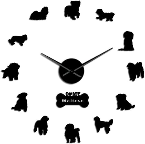 Amazon Co Jp 生活壁時計マルチーズ犬シルエットミラー壁アートステッカーペット犬マルチーズ家の装飾diy大きな壁時計マルチーズライオン犬の所有者のギフト研究室に適した ホーム キッチン