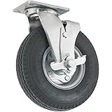 Pneumatic Caster Wheel with Swiveling Top Plate w/ Brake  - 8-Inch -  310 lb. Load Capacity  - Air-Filled Wheel Provides a Cushioned Ride & Shock Absorption Best Suited for Outdoor Use