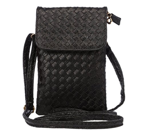 YaJaMa Leather Mini Shoulder Crossbody Bag Cellphone Poucn Purse with Strap (Black)