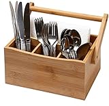 Ybm Home &amp; Kitchen Bamboo 4 Compartment Utensil Flatware Cutlery Caddy Holder with Handle 336 (Kitchen)