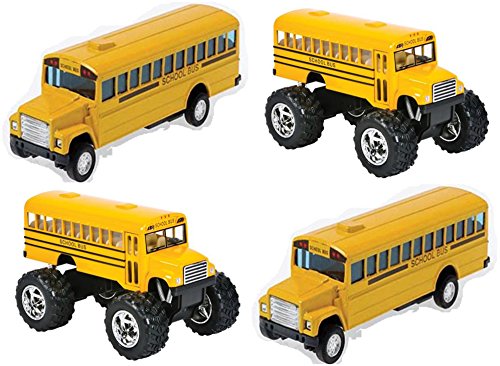 Die Cast Pull Back School Buses(2) & Big Wheel School Buses(2) set - 4 Pack