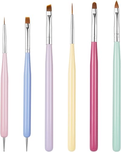 sularpek 6 Pcs Nail Art Brushes Set Gel Extension Builder Liner Dotting Tools