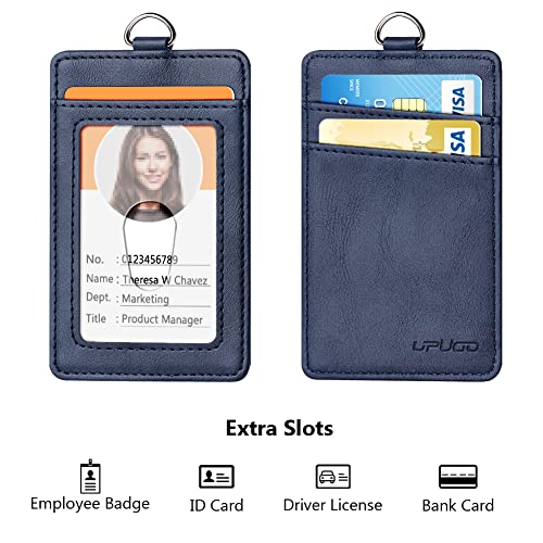 2 Pack Leather Badge Holder and Adjustable Retractable Lanyards, Quick Release Buckle and Safety