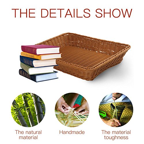 15.7" Poly-Wicker Bread Basket,Woven Tabletop Food Fruit Vegetables Serving Basket, Restaurant Serving,Brown (3 PACKS) - Thumbnail 3