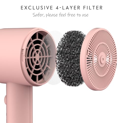 AINA Hair Dryer with Diffuser, Blow Dryer for Women | Advanced Ionic Technology, Ceramic Coating | Cold Shot Features Turbo Heat for Fast Drying and Shine 110V (Babe Pink)