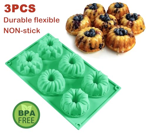 Zorazio 6-Cavity Fluted Tube Cake Pan,3Pcs Silicone Cake Pan, Non-stick Mix Mini Baking Mold for Cupcake Cornbread Brownie Jello