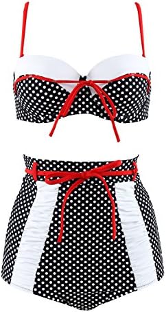Aiying 50s Retro Vintage Floral Print White Polka One Piece Swimwear Monokinis(FBA) (XL(8-10), white polka)